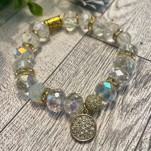 Charmed Clear Crystal 12/14mm with charm, gold  and cz accents - Picture 5 of 5